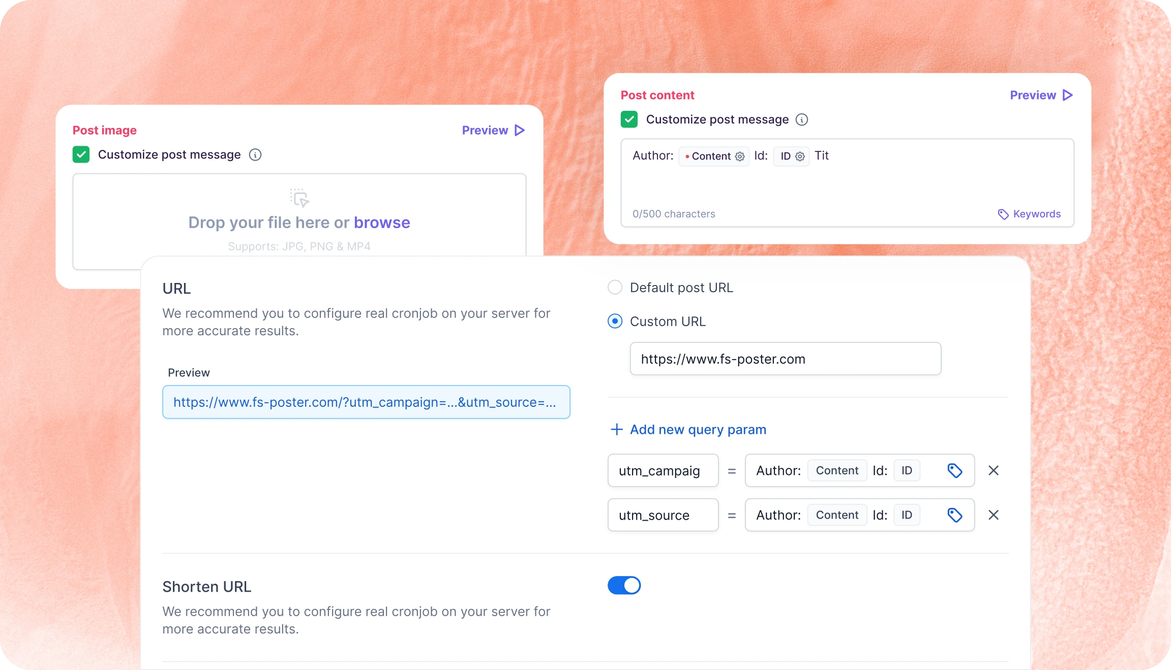 Customize post content, image & post link