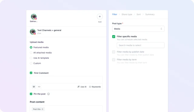 Add a first comment and pin Instagram posts after publishing