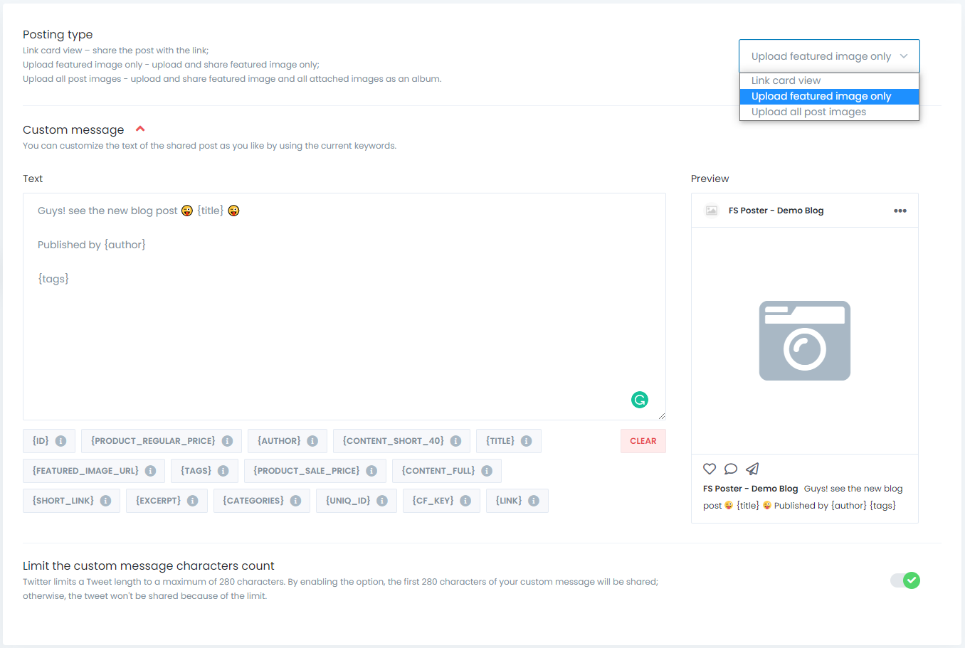 FS Poster Twitter settings