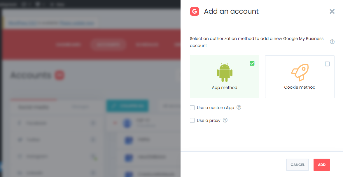 Add a Google My Business account to the Depend Post using the App method