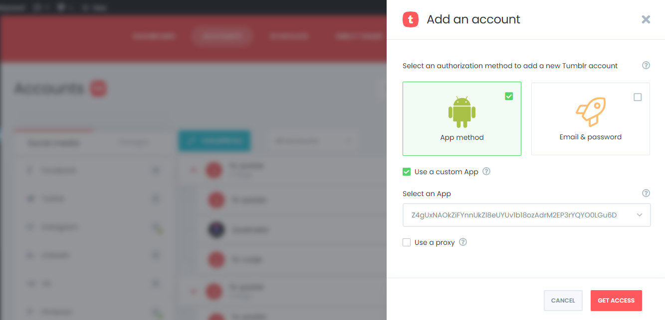 Create your personal App and add your accounts using the personal App
