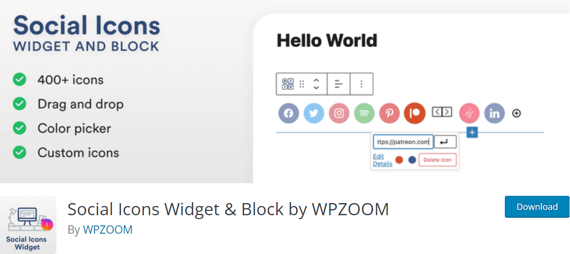 social icons widget & block