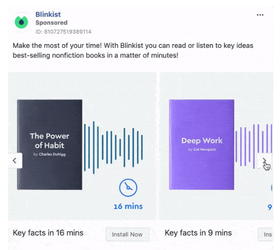 blinkist facebook carousel ad example