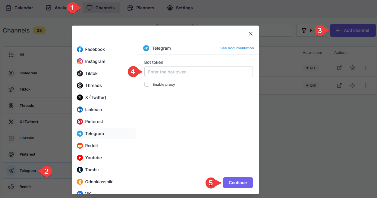 How to add your Telegram channels to the FS Poster