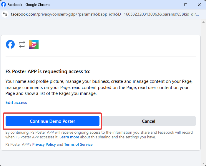Add a Facebook account using the Standard App method