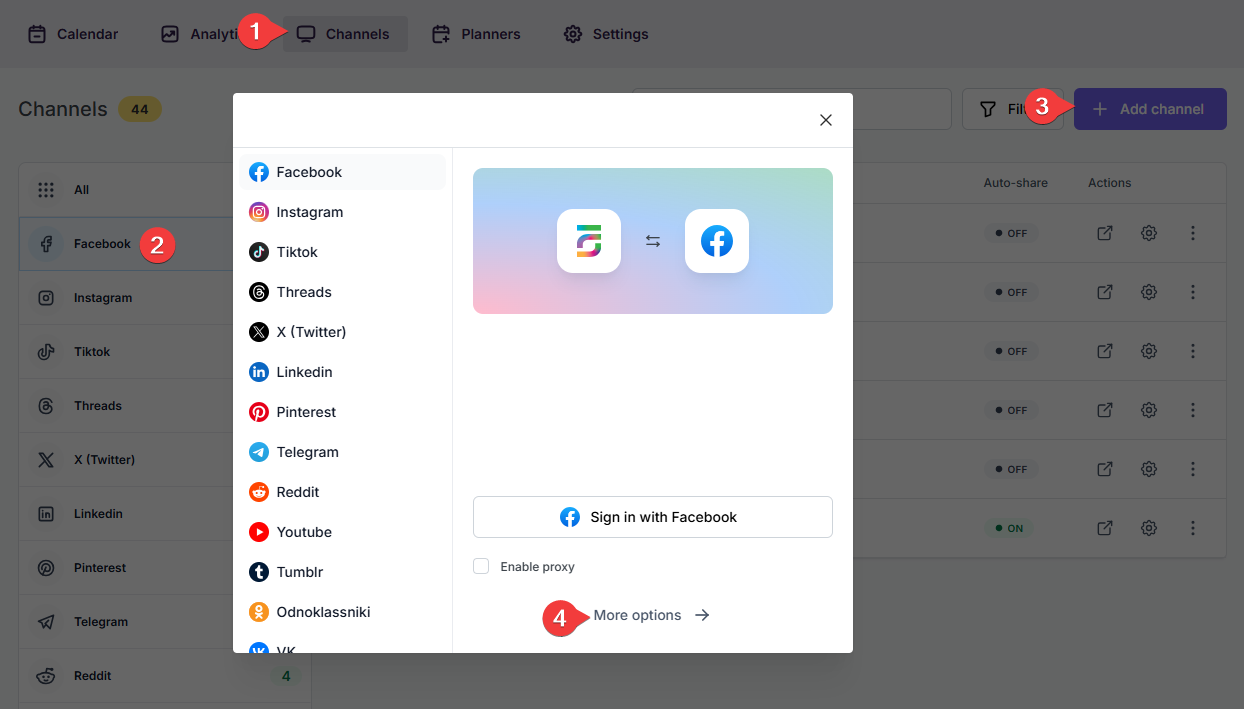 Añade una cuenta de Facebook utilizando el método de la aplicación personal