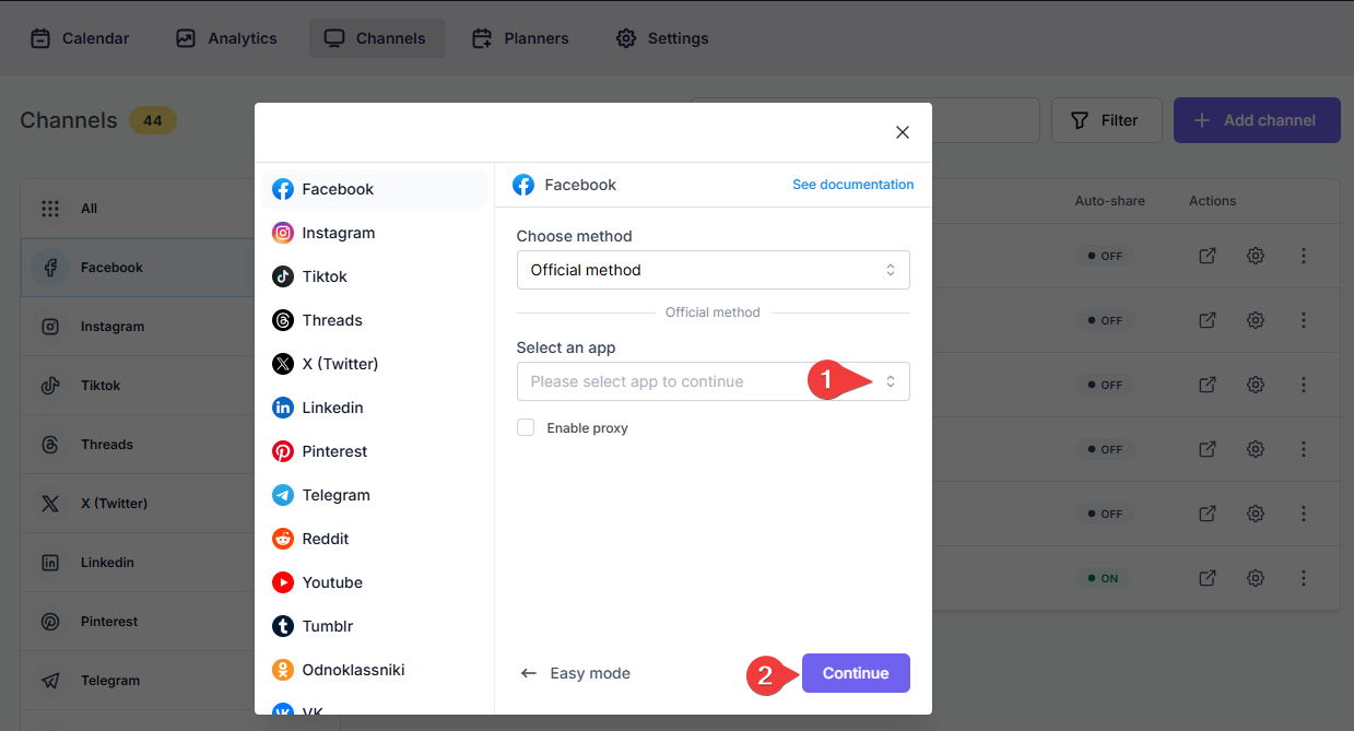Añade una cuenta de Facebook con el método de la App Personal