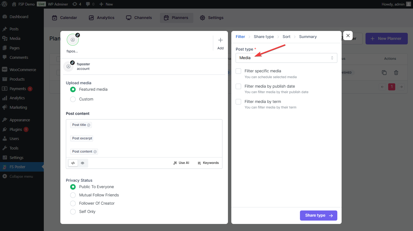 share media from WordPress to social networks