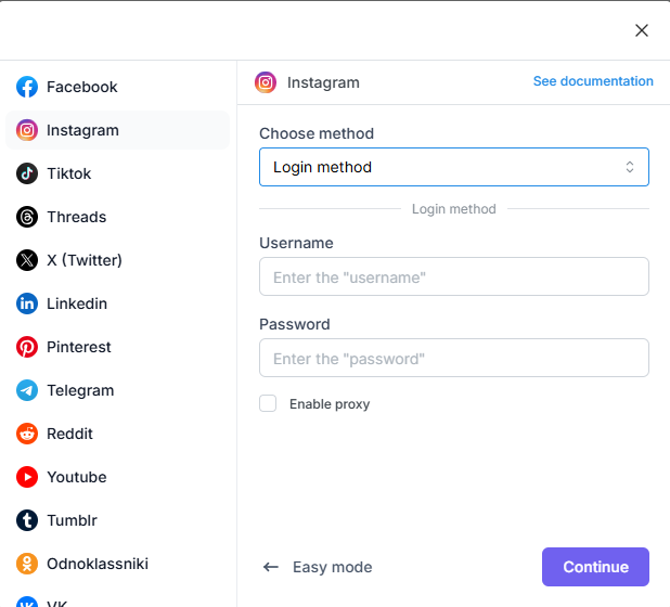 Instagram Login method