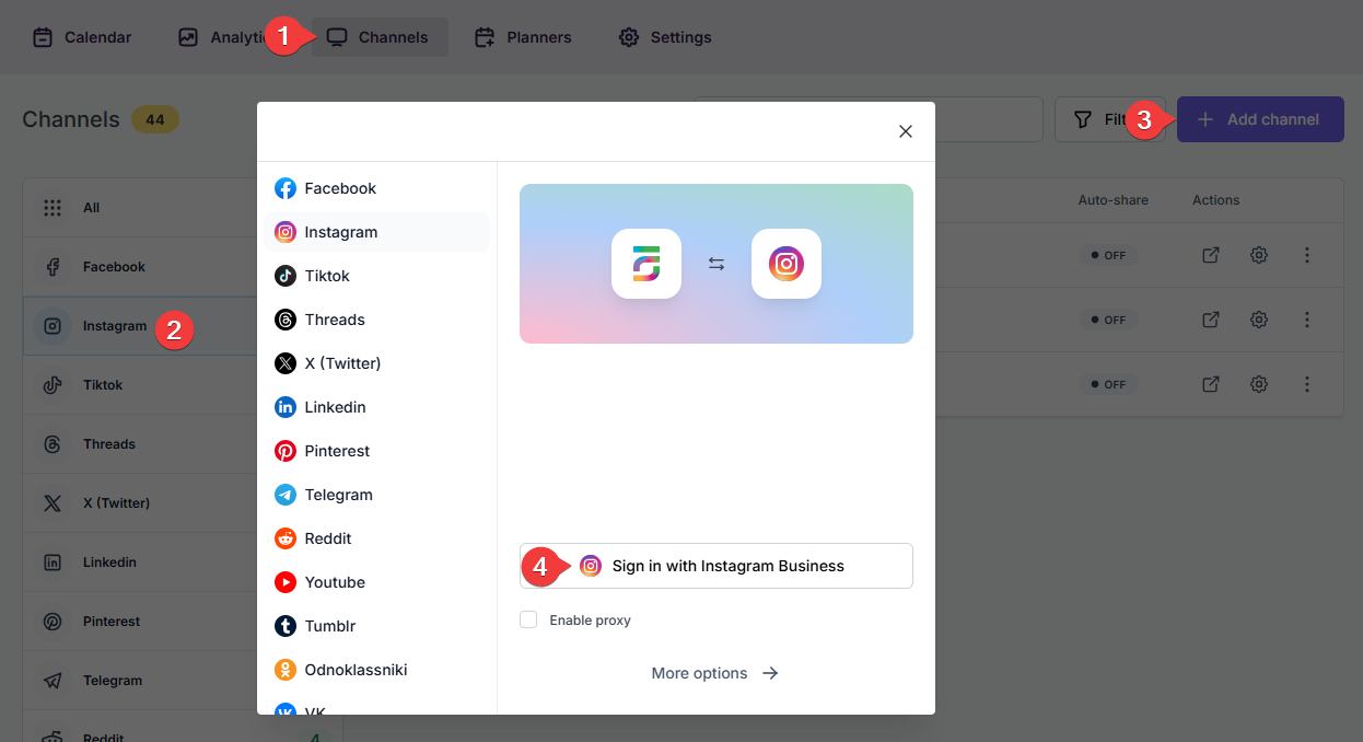 Use the Standard App method to add your account to the plugin