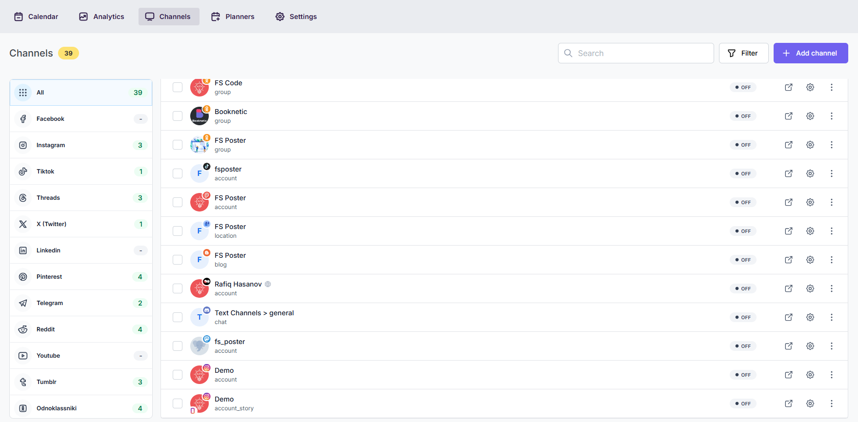 Configure unlimited social network accounts