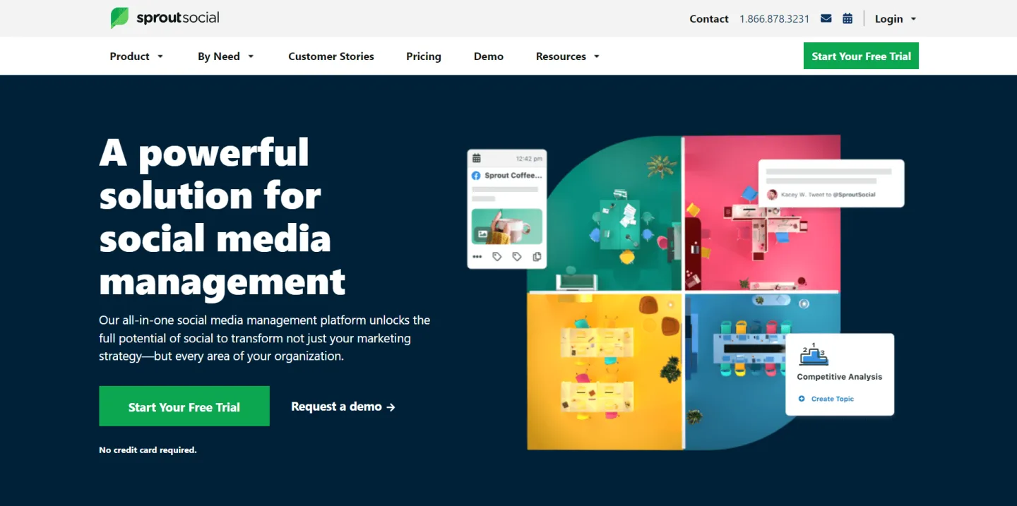 Sprout Social management dashboard with publishing, inbox, and reporting