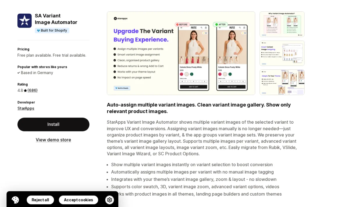 SA Variant Image Automator Shopify App Store listing