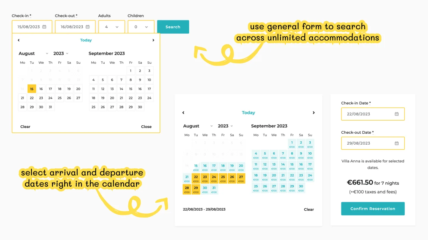 MotoPress Hotel Booking front-end search and booking calendar