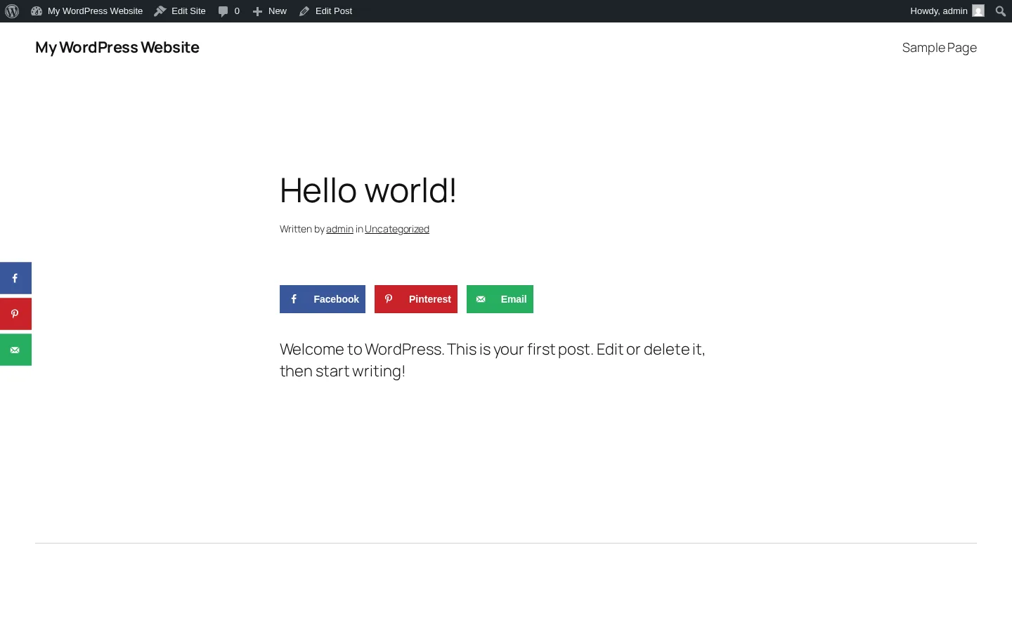 Hubbub Lite default frontend with inline share buttons above the content and a floating sidebar docked on the left