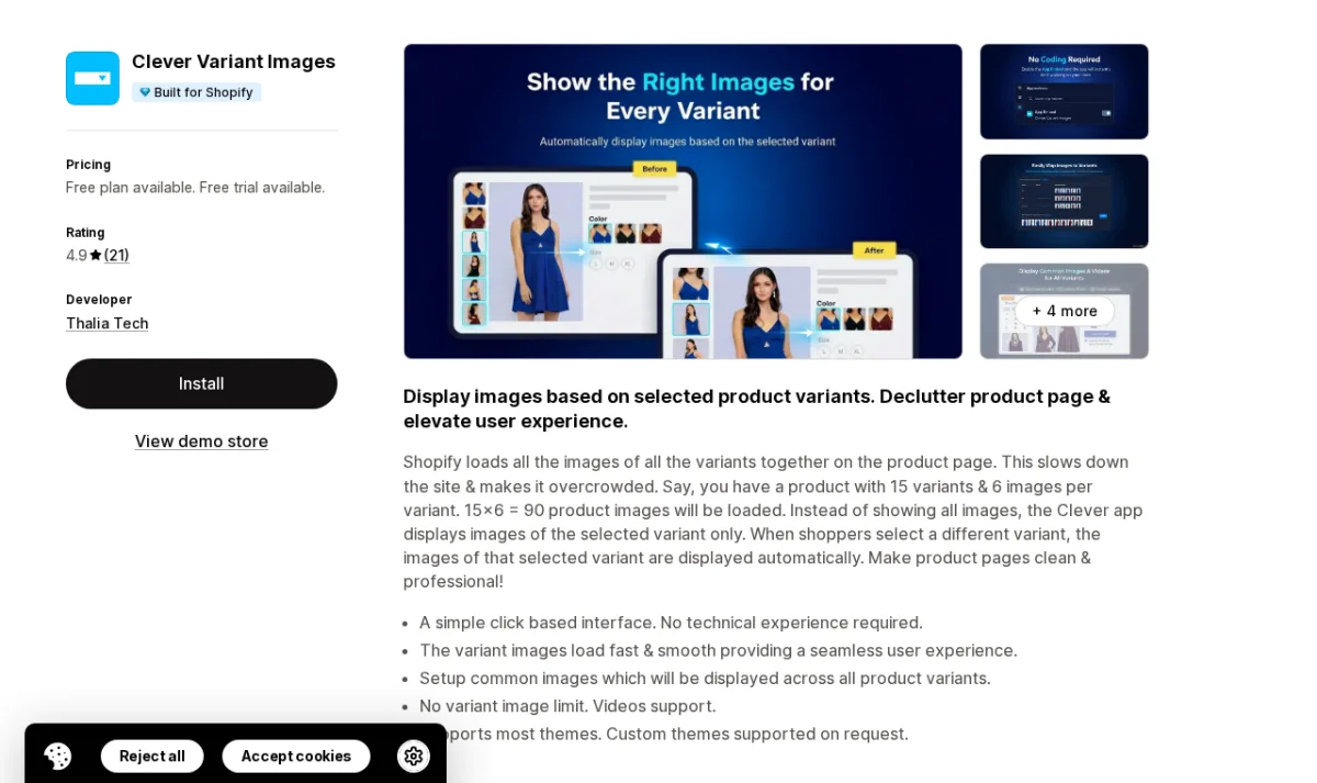 Clever Variant Images Shopify App Store listing
