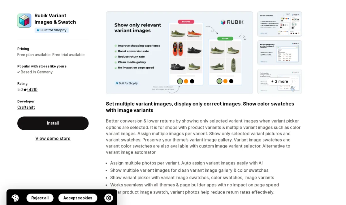 Rubik Variant Images & Swatch Shopify App Store listing