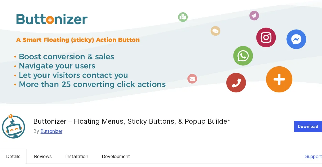 Buttonizer floating menus and social icons WordPress plugin
