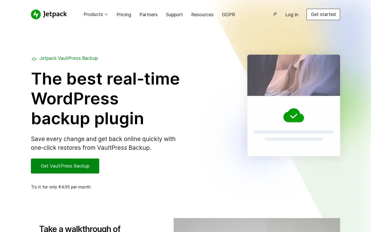 Jetpack VaultPress Backup pricing and product page hero