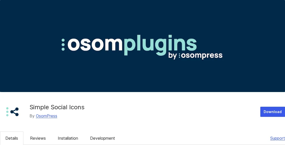 صفحة Simple Social Icons من OsomPress على WordPress.org برأس بانر OsomPlugins