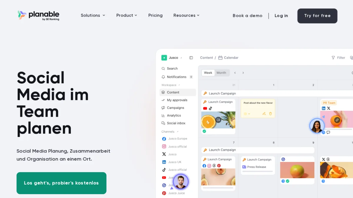 Planable-Startseite zeigt eine kollaborative Social-Media-Content-Review- und Genehmigungsplattform
