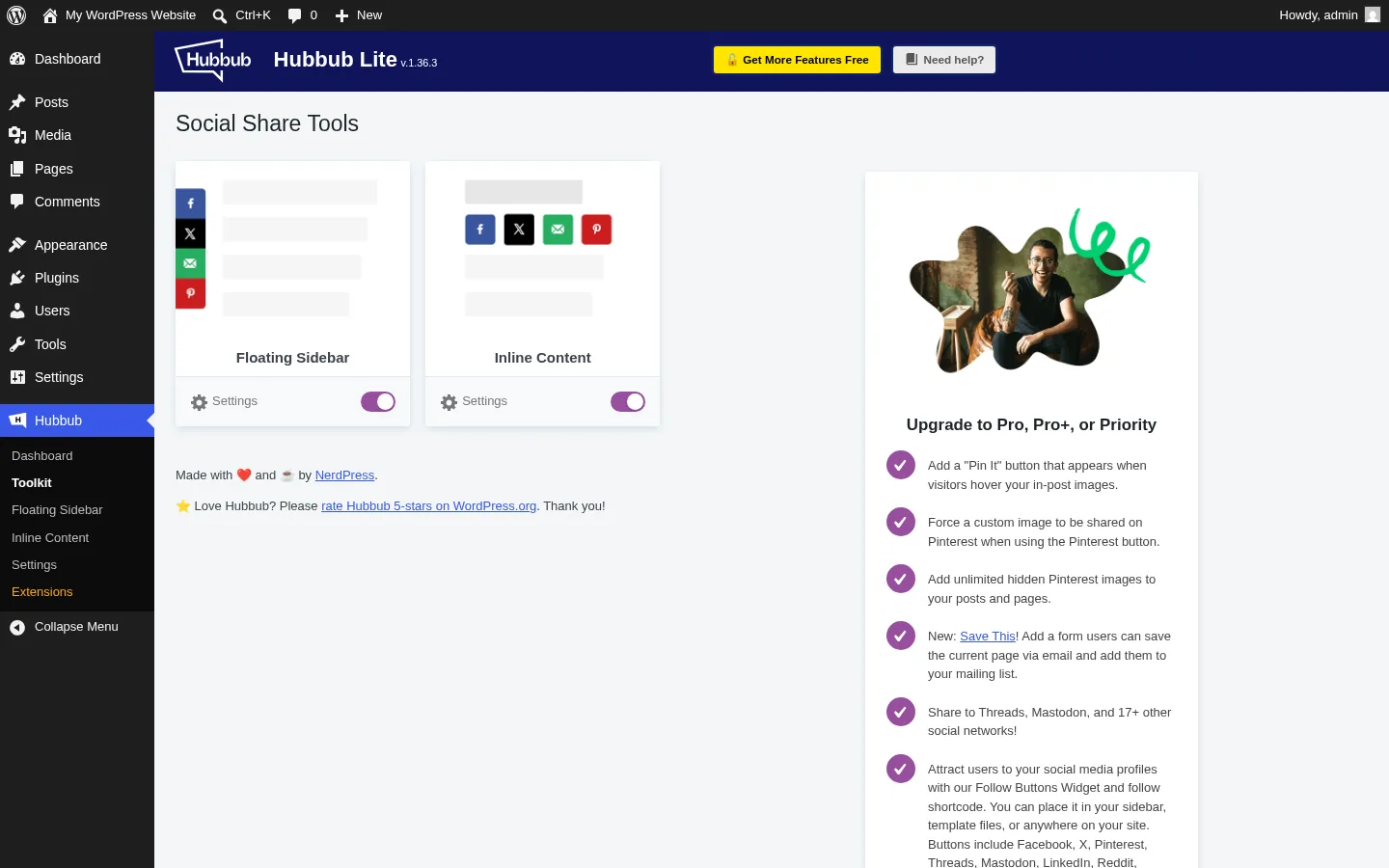 Hubbub Lite Toolkit page with both tools active