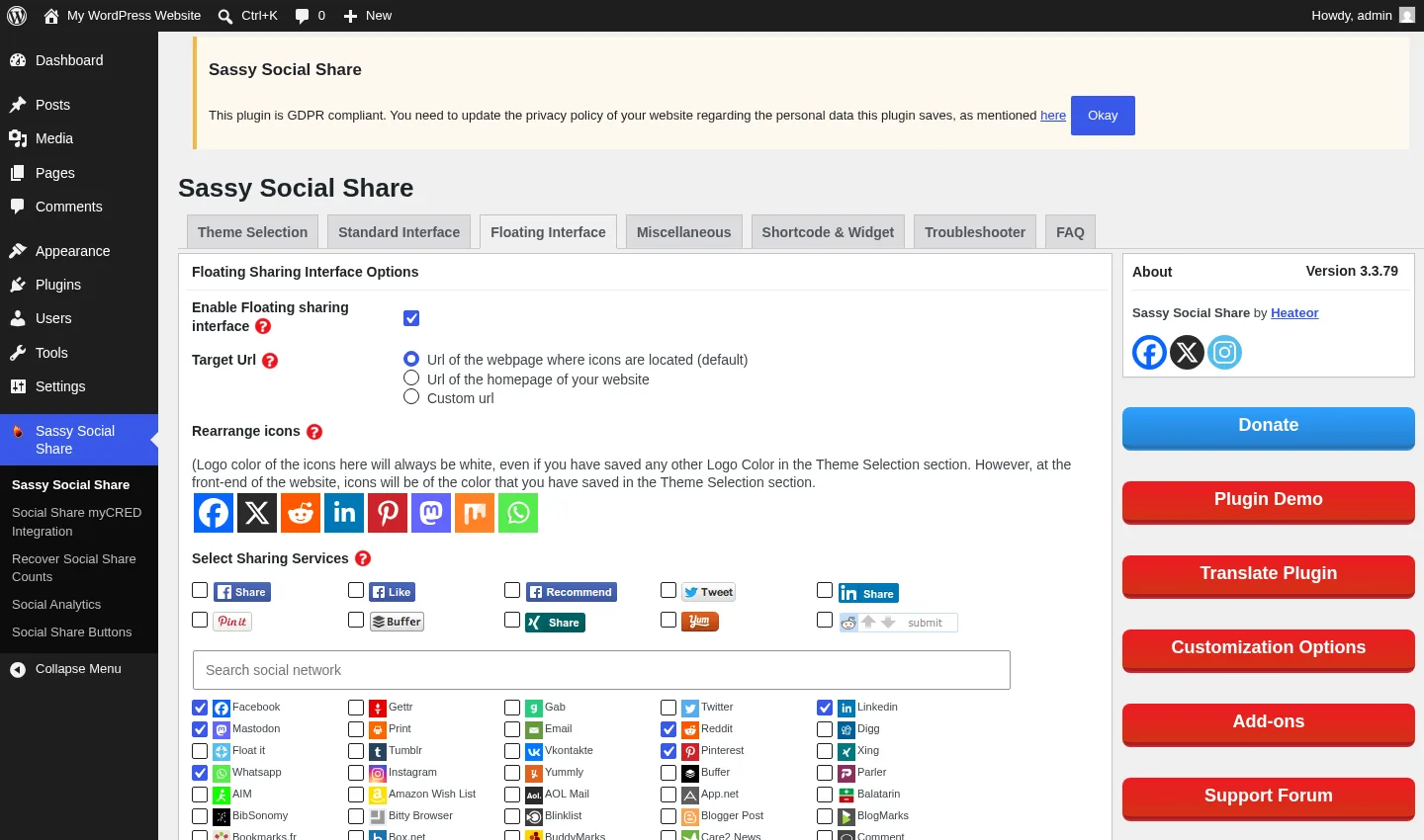 Sassy Social Share Floating Interface tab