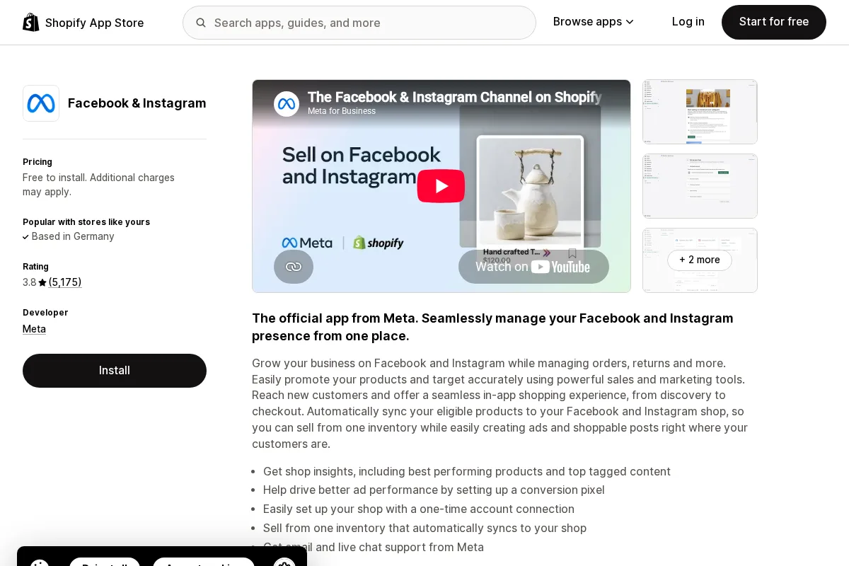 Facebook and Instagram by Meta on the Shopify App Store