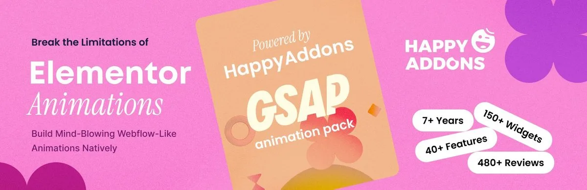 HappyAddons GSAP Pack plugin banner from its official WordPress.org listing
