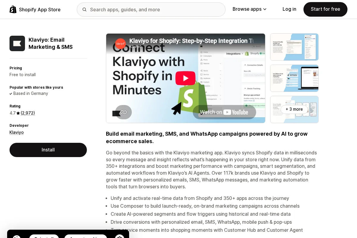 Klaviyo on the Shopify App Store
