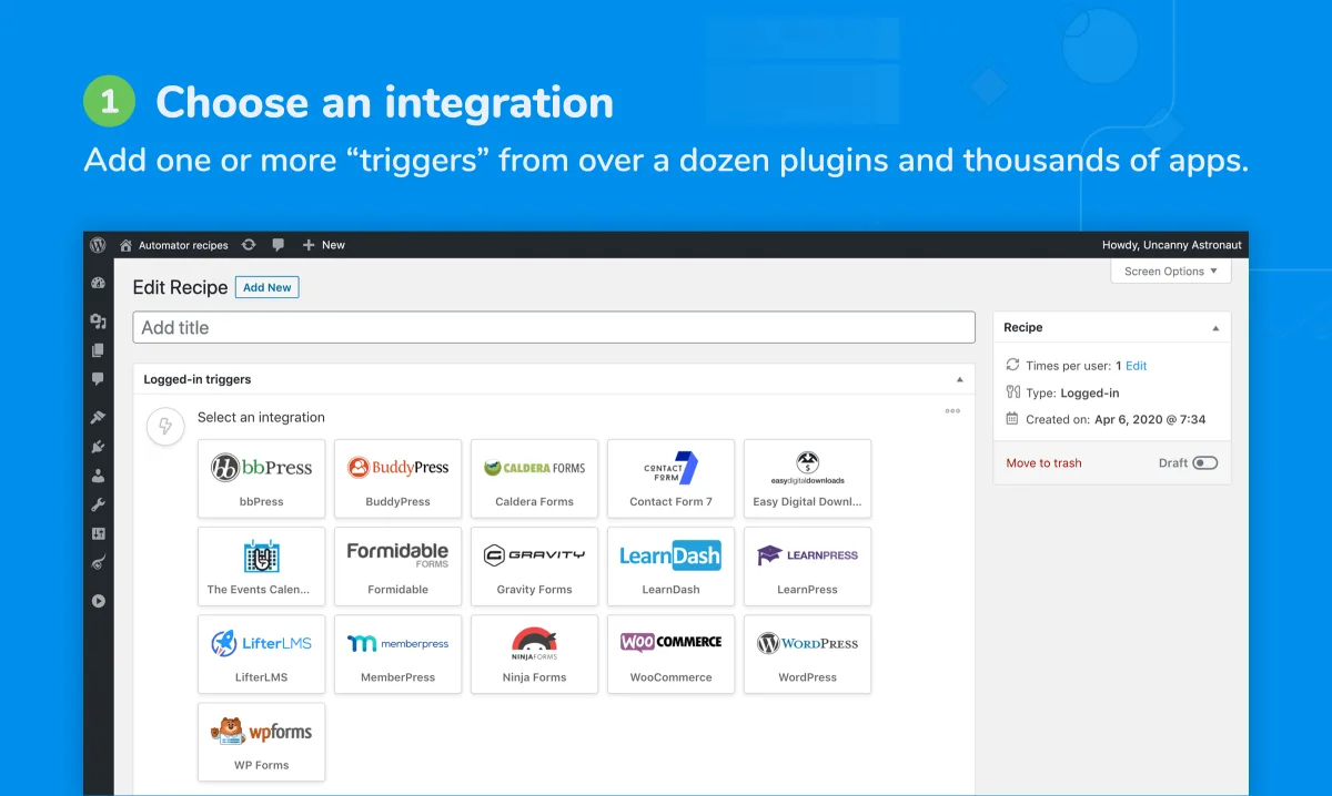 8. Uncanny Automator: best automation-recipe plugin that can route WordPress events to LinkedIn screenshot