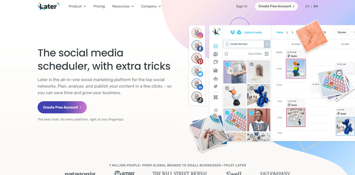 Later visual content calendar with drag-and-drop grid preview