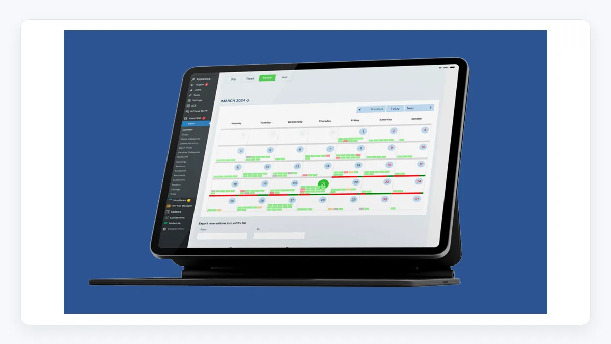 تقويم موظفي Salon Booking System في WordPress