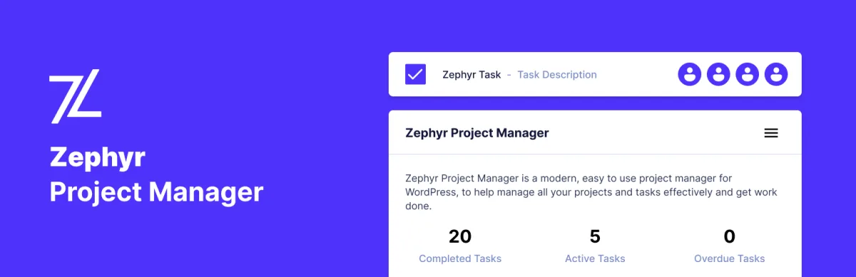 Banner del plugin de gestión de proyectos para WordPress Zephyr Project Manager