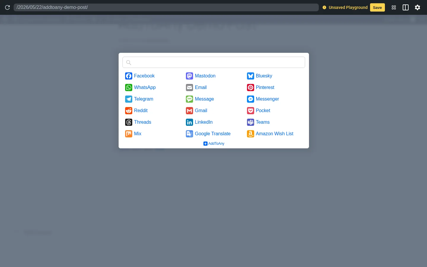 AddToAny universal share menu open