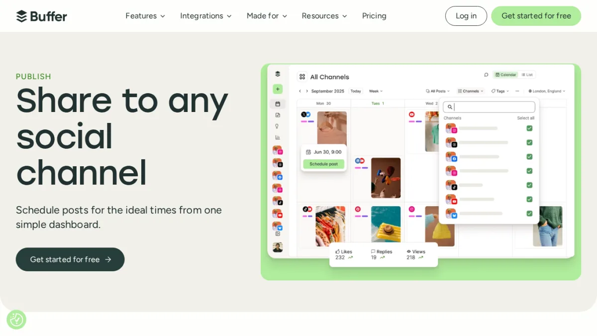 Buffer publishing calendar with scheduled posts