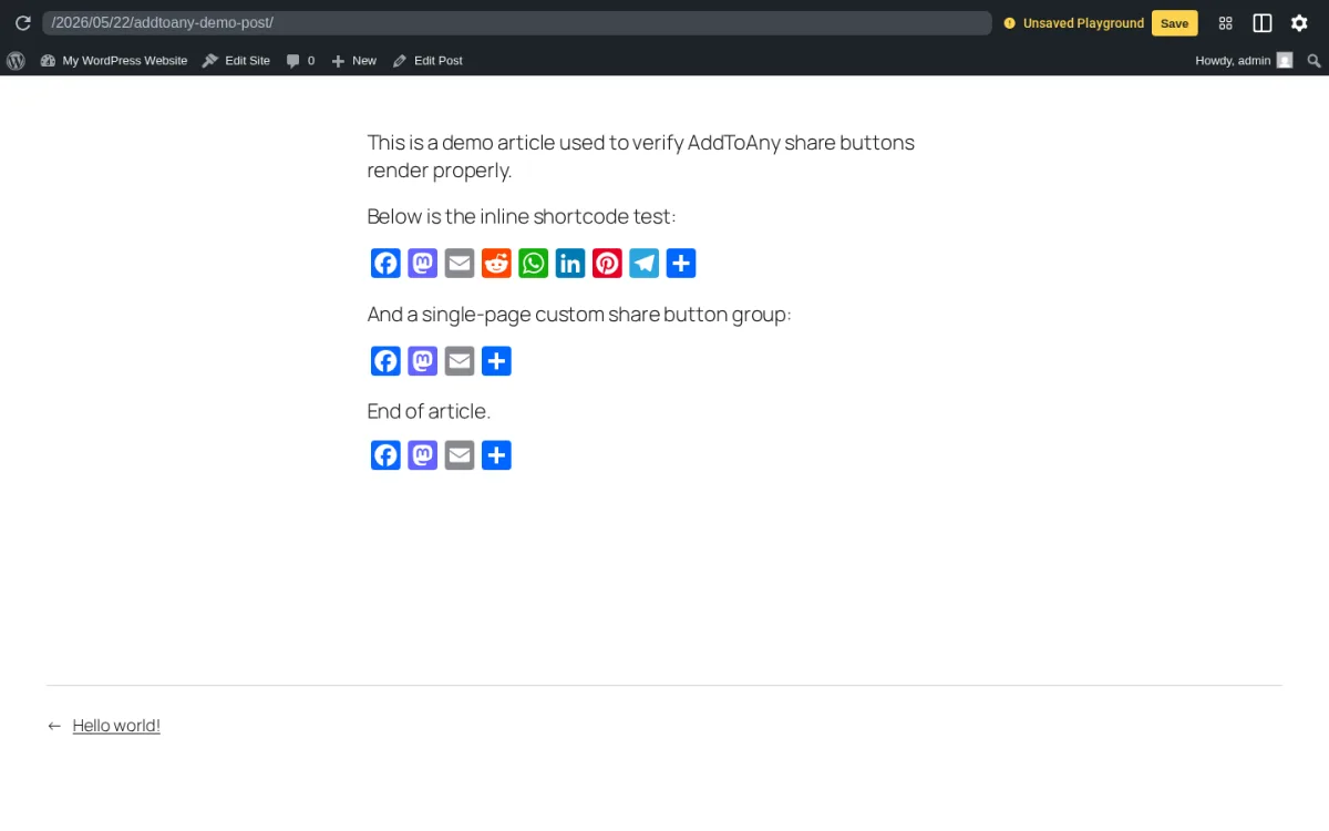 Shortcodes de AddToAny renderizados en línea en una entrada