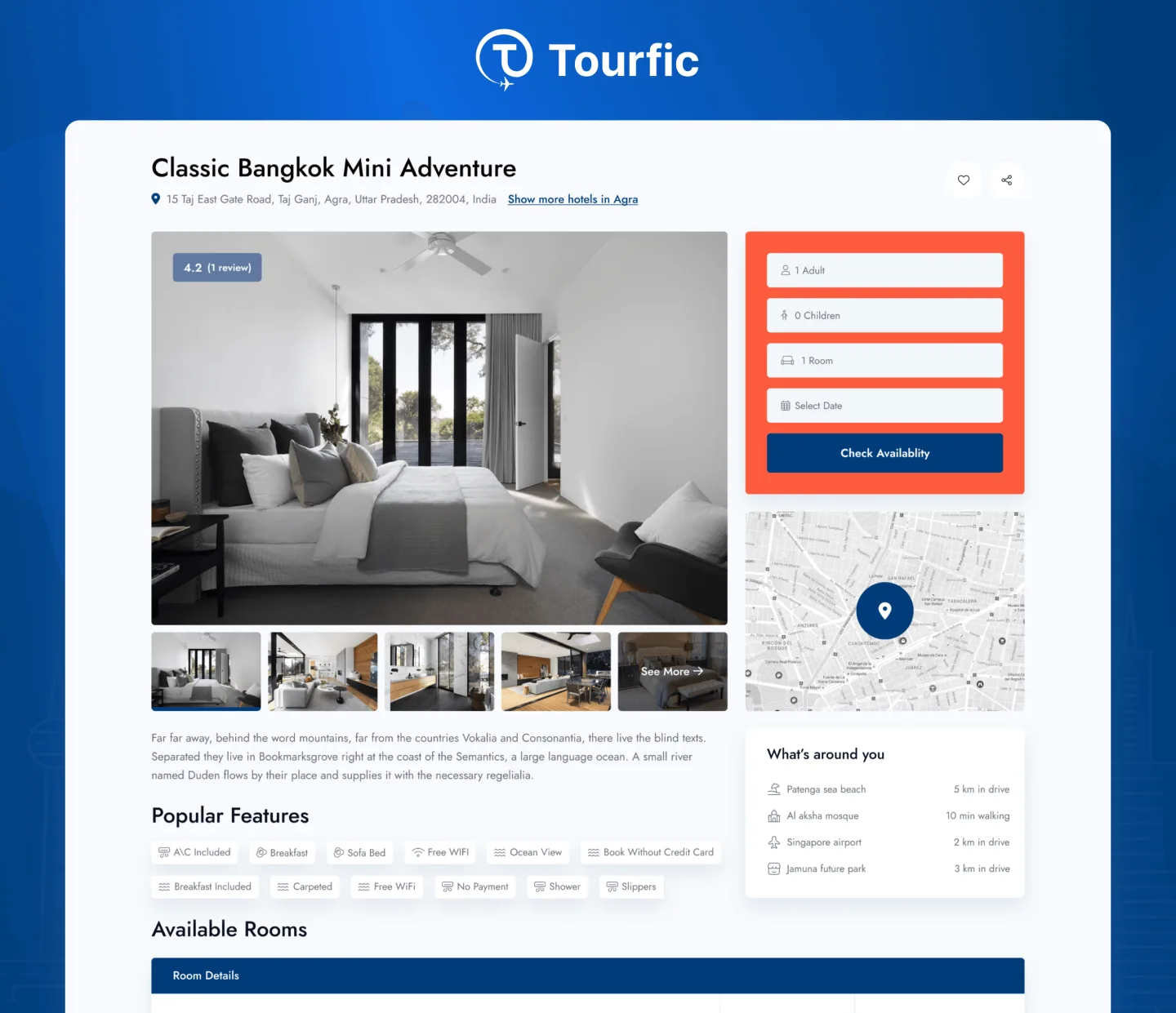 Tourfic front-end hotel booking view