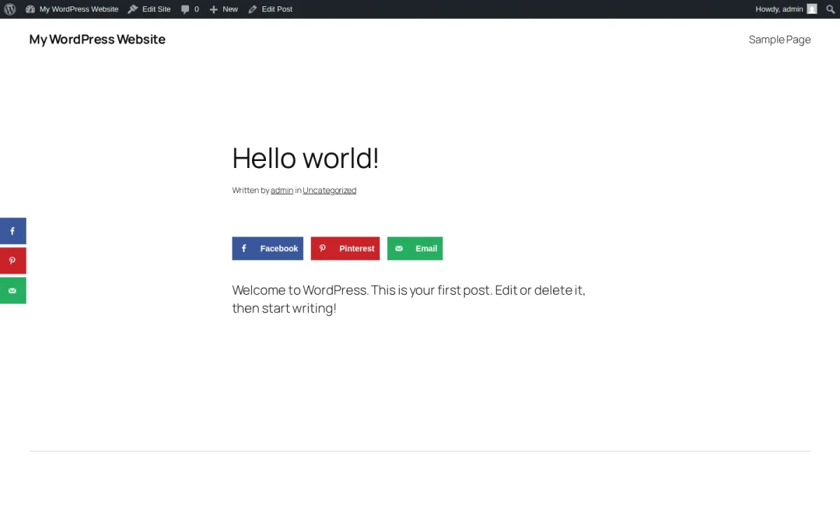 Frontend por defecto de Hubbub Lite con botones En línea encima del contenido y Barra lateral flotante anclada a la izquierda