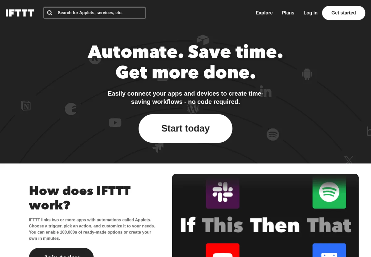 منشئ Applets في IFTTT أثناء إعداد مشغّل وإجراء