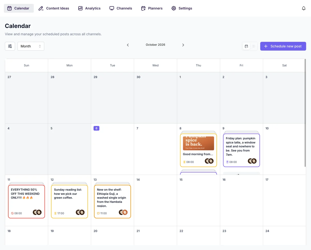 FS Poster calendar with posts in review, changes requested and declined