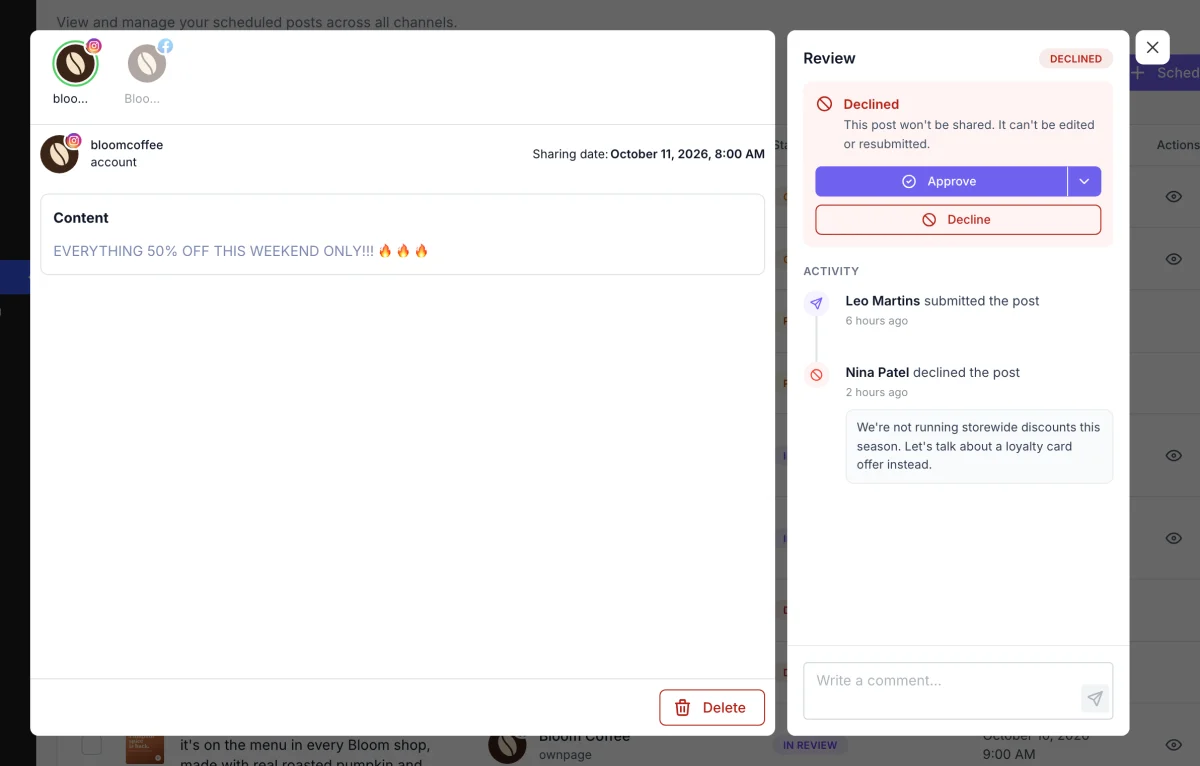 A declined post in FS Poster