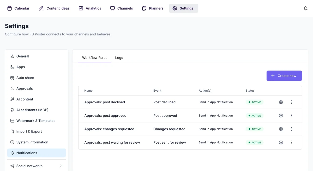 Default approval notifications in FS Poster
