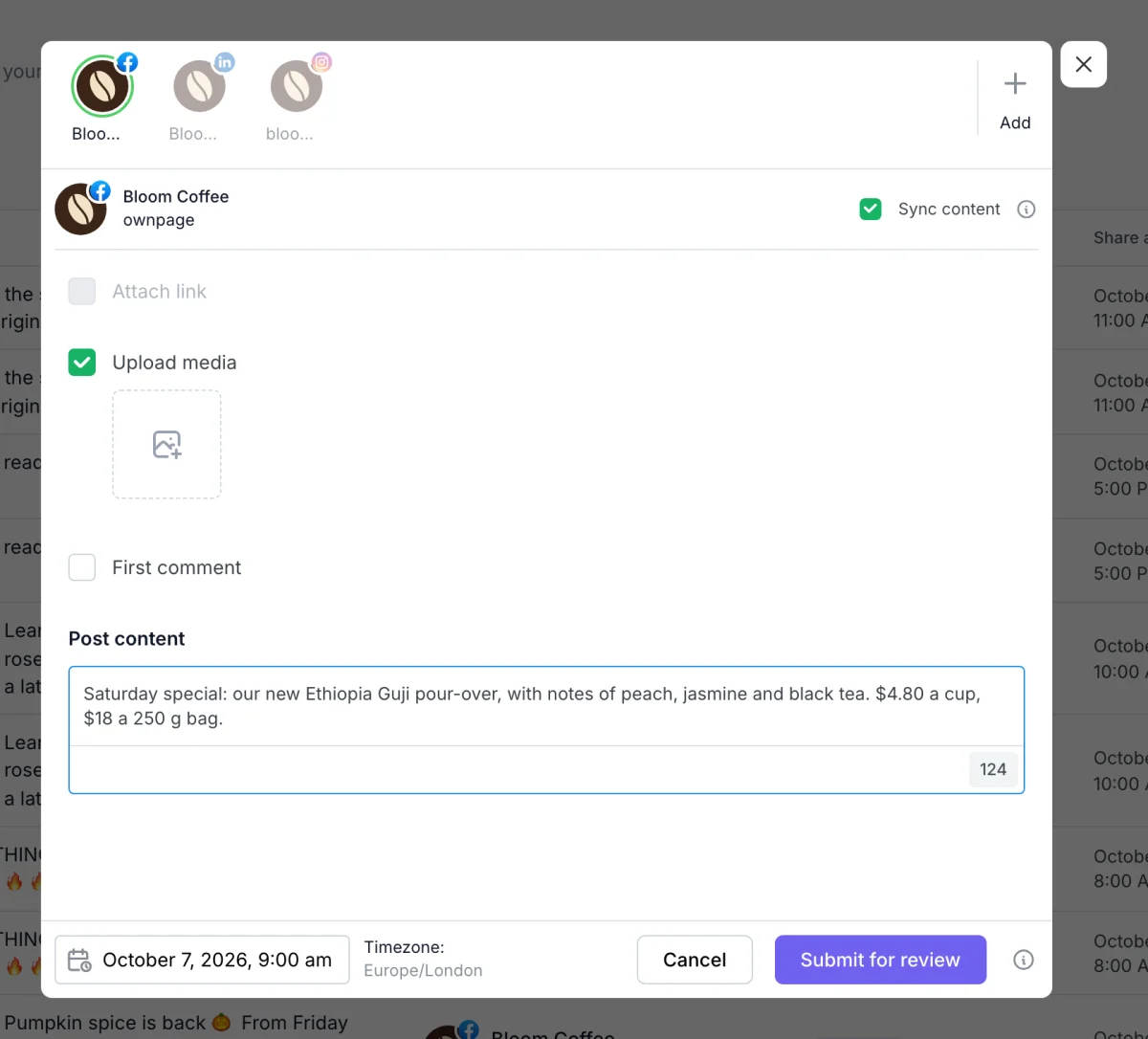 The FS Poster composer with the Submit for review button